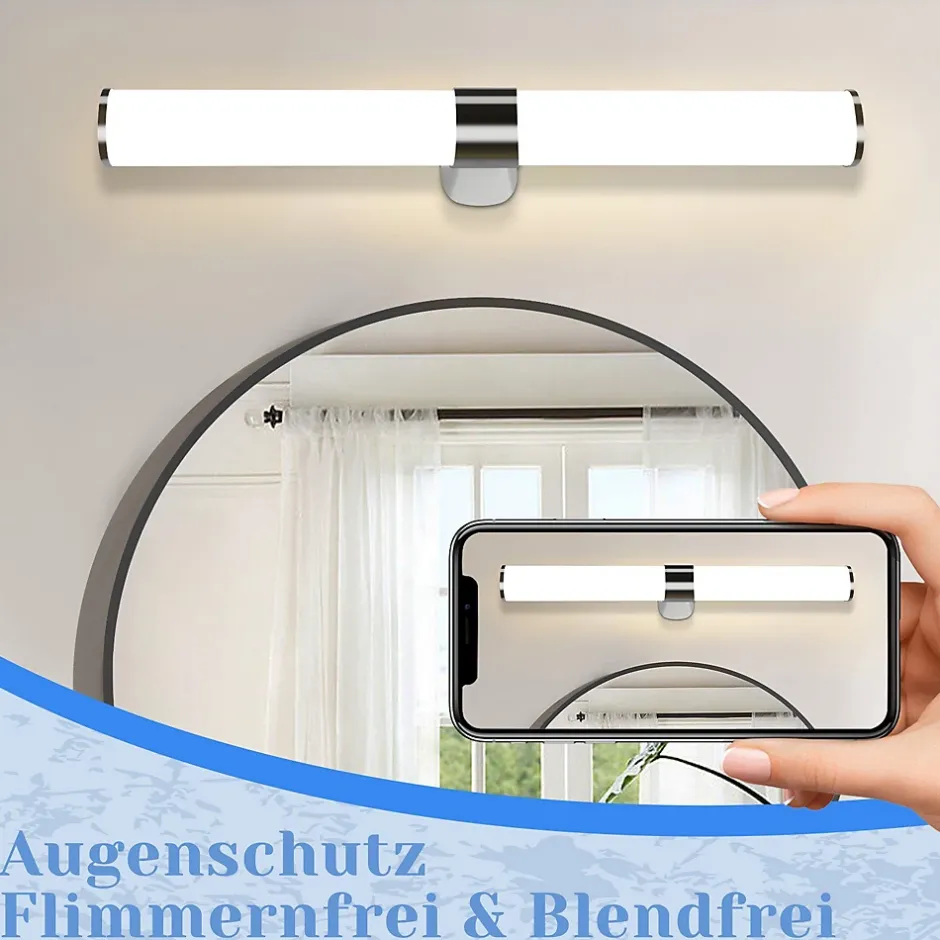 Nettlife Applique miroir LED 15W 60CM Chrome Etanche IP44 Blanc neutre 4000K Moderne