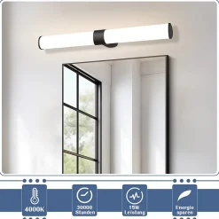 Nettlife applique miroir LED 15W 60cm blanc neutre 4000K noir