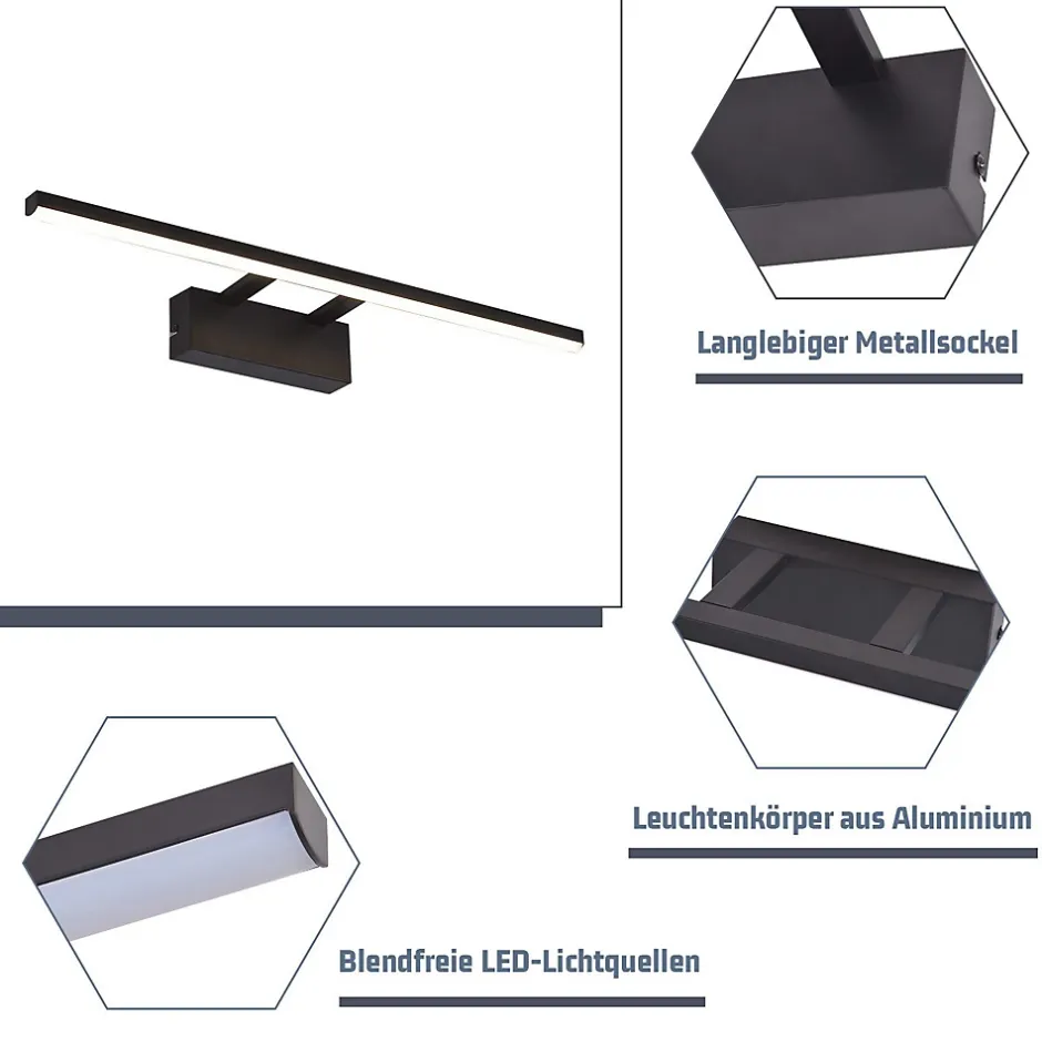 Nettlife Lampe à miroir LED noire 60CM Moderne 4000K Salle de bain Lampe à miroir murale