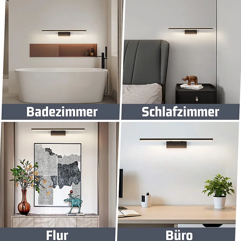 Nettlife Lampe à miroir LED noire 60CM Moderne 4000K Salle de bain Lampe à miroir murale