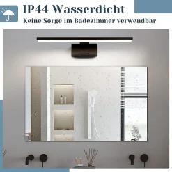 Nettlife Lampe Miroir LED IP44 12W 60cm Blanc Neutre 4000K Salle de Bain Noire