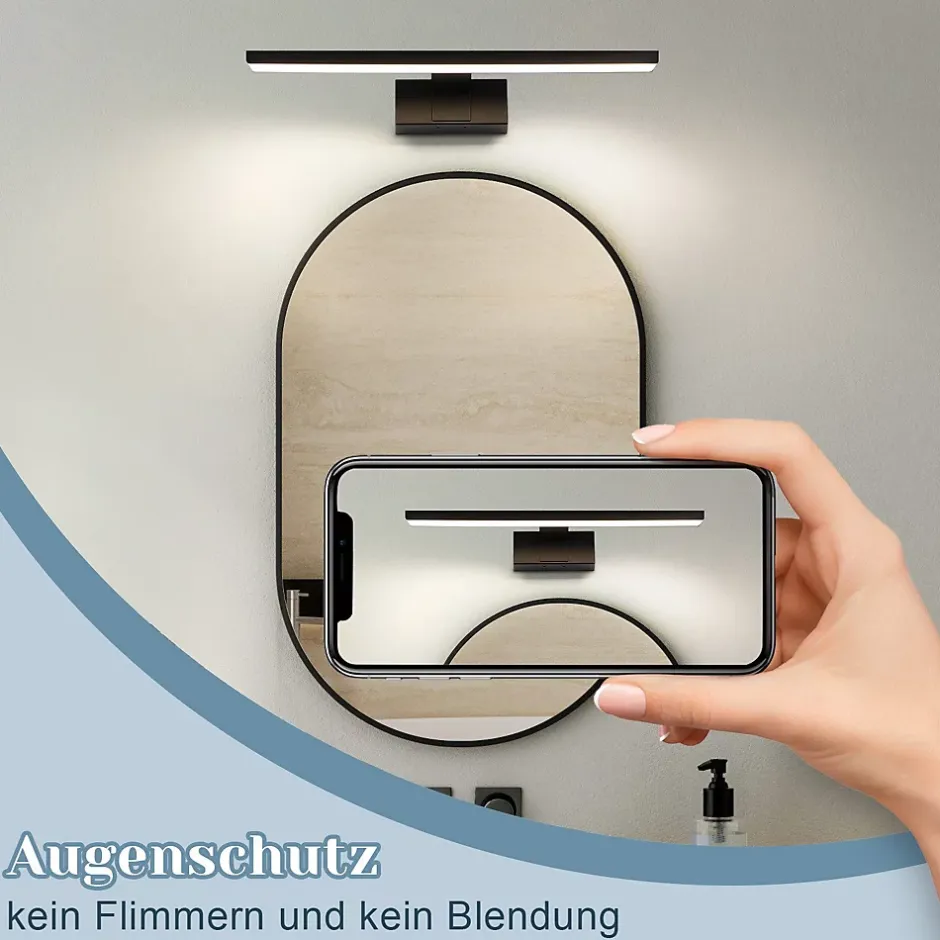 Nettlife Lampe Miroir LED IP44 6W 30cm Blanc Neutre 4000K Salle de Bain Noire* Miroir Grossissant Lumineux