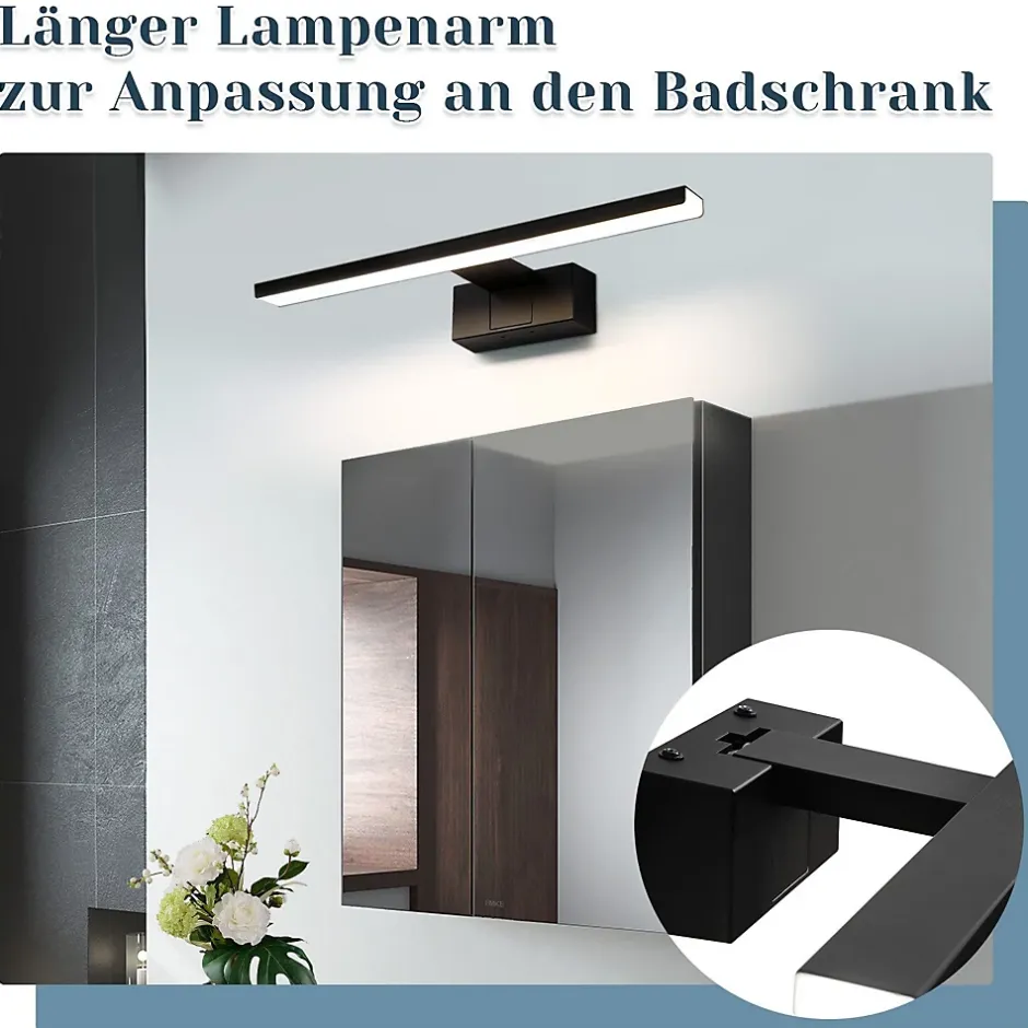 Nettlife Lampe Miroir LED IP44 6W 30cm Blanc Neutre 4000K Salle de Bain Noire* Miroir Grossissant Lumineux