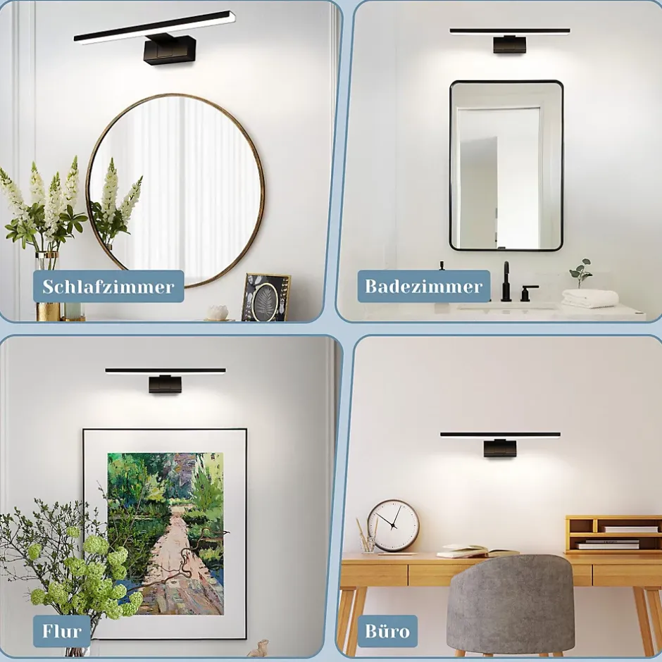 Nettlife Lampe Miroir LED IP44 6W 30cm Blanc Neutre 4000K Salle de Bain Noire* Miroir Grossissant Lumineux