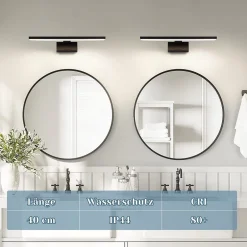 Nettlife Lampe Miroir LED IP44 8W 40cm Blanc Neutre 4000K Salle de Bain Noire* Miroir Grossissant Lumineux