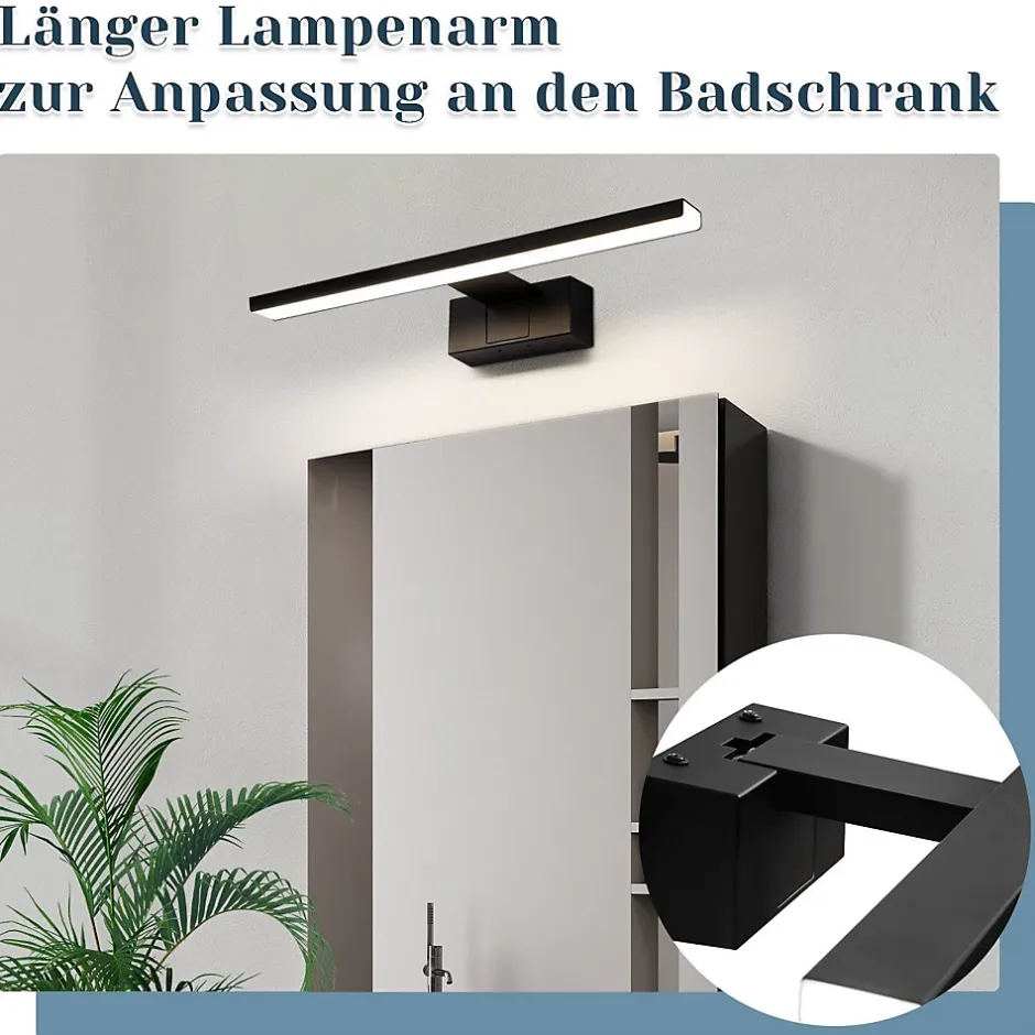 Nettlife Lampe Miroir LED IP44 8W 40cm Blanc Neutre 4000K Salle de Bain Noire* Miroir Grossissant Lumineux