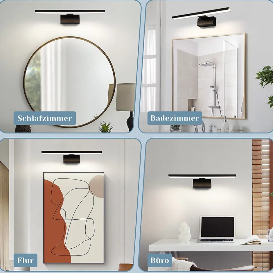 Nettlife Lampe Miroir LED IP44 8W 40cm Blanc Neutre 4000K Salle de Bain Noire* Miroir Grossissant Lumineux