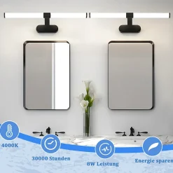 Nettlife LED Lampe Miroir 4000K IP44 8W 60CM Noir Lampe Murale Moderne Étanche* Miroir Grossissant Lumineux