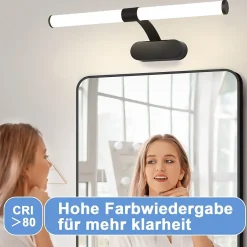 Nettlife LED Lampe Miroir 4000K IP44 8W 60CM Noir Lampe Murale Moderne Étanche* Miroir Grossissant Lumineux