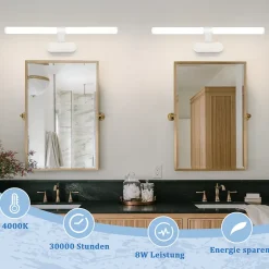 Nettlife LED Lampe Miroir 4000K IP44 8W 60CM Blanc Neutre Lampe Murale Moderne Étanche* Miroir Grossissant Lumineux