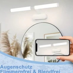 Nettlife LED Lampe Miroir 4000K IP44 8W 60CM Blanc Neutre Lampe Murale Moderne Étanche* Miroir Grossissant Lumineux