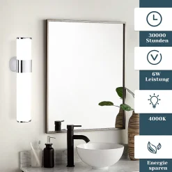 Nettlife Lot 2 Lampes Miroir LED 6W 30CM IP44 Blanc Neutre 4000K Salle de Bain Chrome Moderne