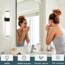 Nettlife Lot 2 Lampes Miroir LED 6W 30CM IP44 Blanc Neutre 4000K Salle de Bain Noire* Miroir Grossissant Lumineux