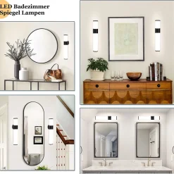 Nettlife Lot 2 Lampes Miroir LED 6W 30CM IP44 Blanc Neutre 4000K Salle de Bain Noire* Miroir Grossissant Lumineux