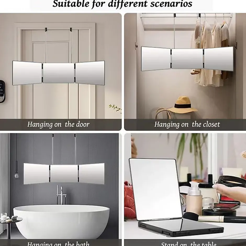 Nettlife Miroir de maquillage à hauteur réglable et design en trois parties Miroir plat et indéformable* Miroir Simple