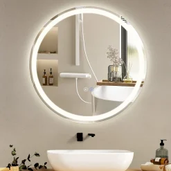 Nettlife Miroir lumineux salle de bain - Rond 50 cm LED, mural, interrupteur tactile, antibuée, IP44, réglable 3000K-6500K