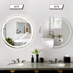 Nettlife Miroir lumineux salle de bain - Rond 50 cm LED, mural, interrupteur tactile, antibuée, IP44, réglable 3000K-6500K