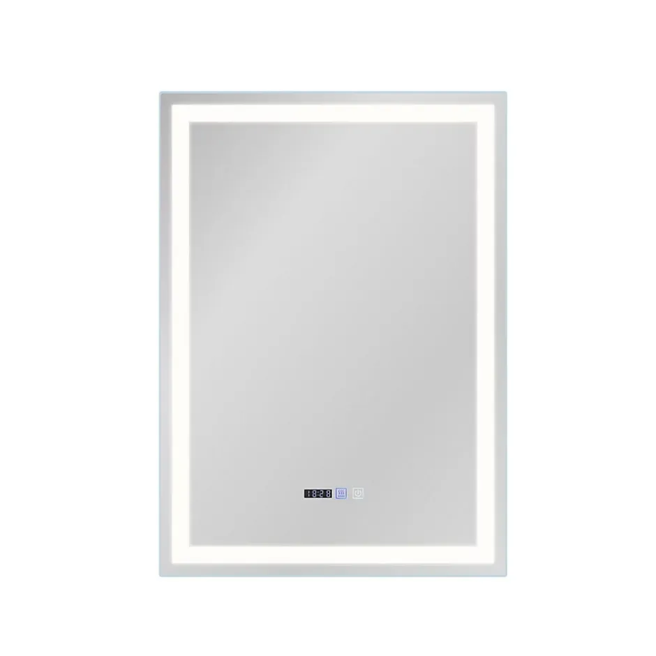 Nettlife Miroir lumineux salle de bain - 50x70 cm LED, mural, IP44, interrupteur tactile, horloge, antibuée, réglable
