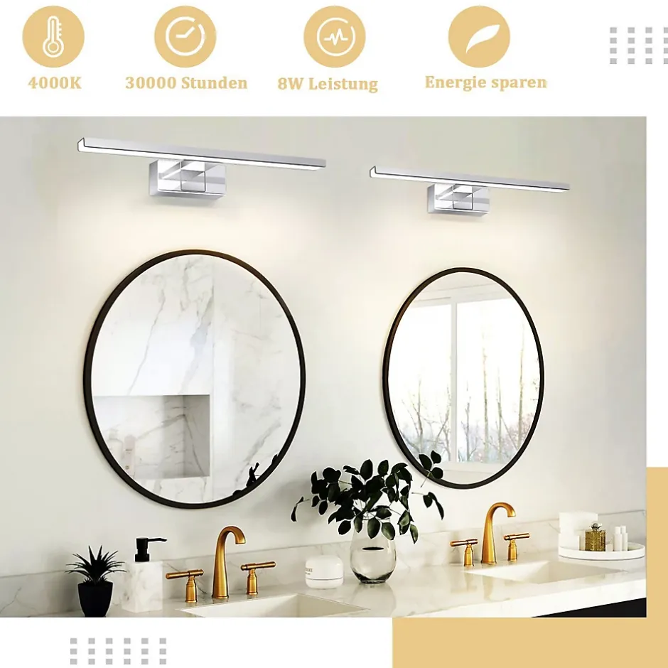 Nettlife Spiegelleuchte Led 8W et Blanc Neutre et 4000K Moderne Chromé 40cm