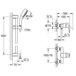 Grohe New Tempesta Cosmopolitan 100 ensemble de douche 2 jets + mitigeur monocommande, clapet anti-retour, chrome (23354000-26076002)* Colonne De Douche Thermostatique