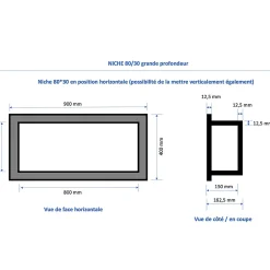 U-tile Niche de douche à carreler - format intérieur 80 x 30 cm - 15 cm de profondeur