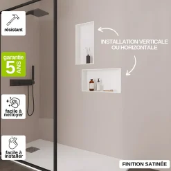 Italbox Niche de Douche Blanc Satiné - 30x60 cm - Rangement Mural Salle de Bain - NOOK
