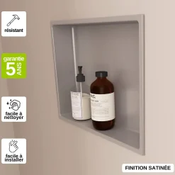 Italbox Niche de Douche Gris Satiné - 30x30 cm - Rangement Mural Salle de Bain - NOOK