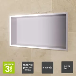 Ledimex Niche de Douche Mural 63 x 33 cm - Rangement Salle de Bain en finition Niquel Brossé - PACIFIC
