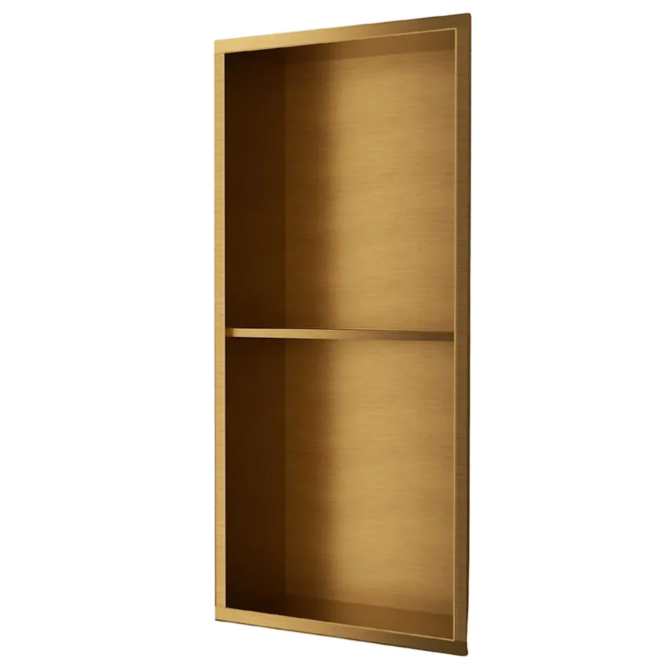 Ledimex Niche de Douche Mural 33 x 63 cm - Rangement Salle de Bain en finition Or Brossé - ARTIC