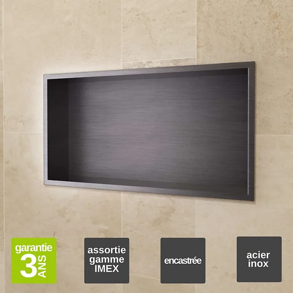 Ledimex Niche de Douche Mural 63 x 33 cm - Rangement Salle de Bain en finition Noir Métal - PACIFIC* Niche De Salle De Bains