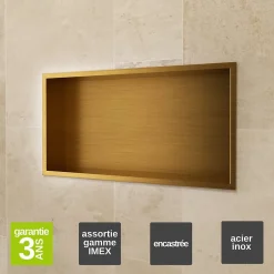 Ledimex Niche de Douche Mural 63 x 33 cm - Rangement Salle de Bain en finition Or Brossé - PACIFIC* Niche De Salle De Bains