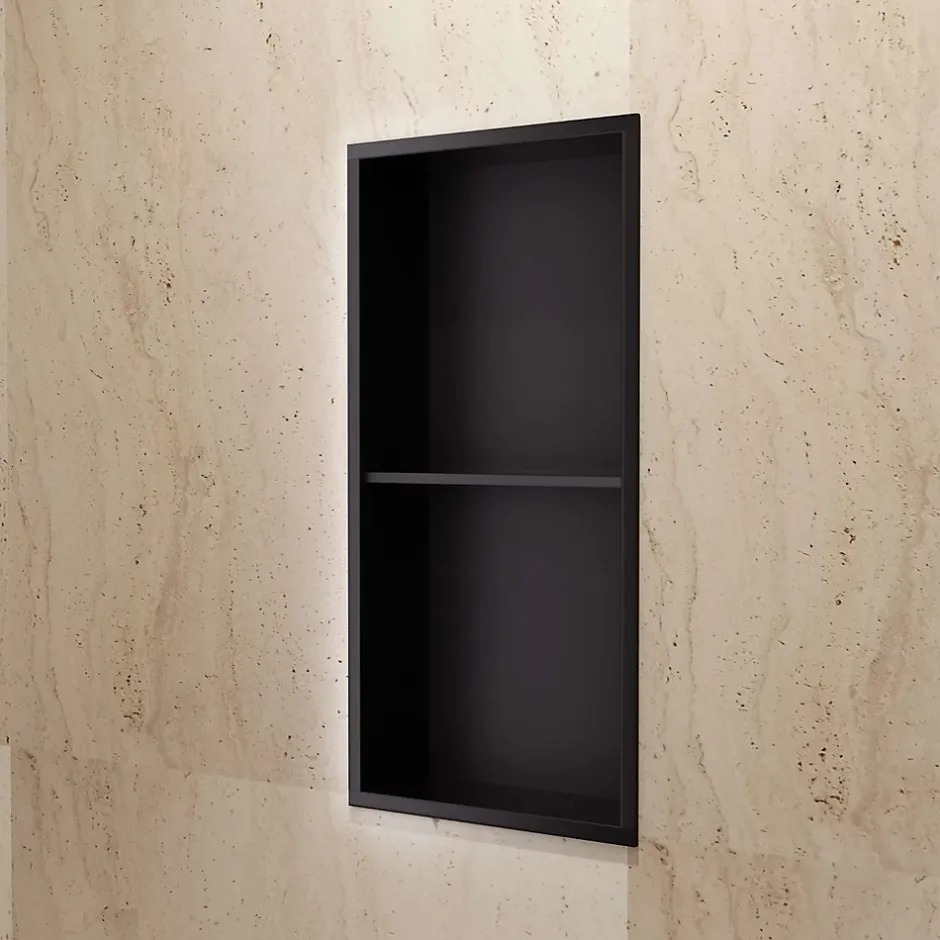 Ledimex Niche de Douche Mural 33 x 63 cm - Rangement Salle de Bain en finition Noir Mat - ARTIC