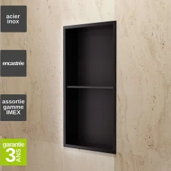 Ledimex Niche de Douche Mural 33 x 63 cm - Rangement Salle de Bain en finition Noir Mat - ARTIC