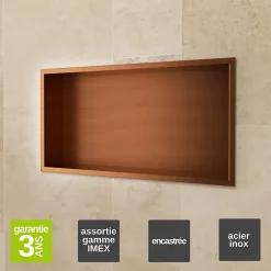 Ledimex Niche de Douche Mural 63 x 33 cm - Rangement Salle de Bain en finition Cuivré - PACIFIC