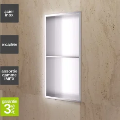 Ledimex Niche de Douche Mural 33 x 63 cm - Rangement Salle de Bain en finition Niquel Brossé - ARTIC* Niche De Salle De Bains