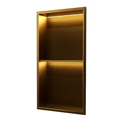 Ledimex Niche de Douche Mural Éclairage Led 33 x 63 cm - Rangement Salle de Bain en finition Or Brossé - MARSHALL