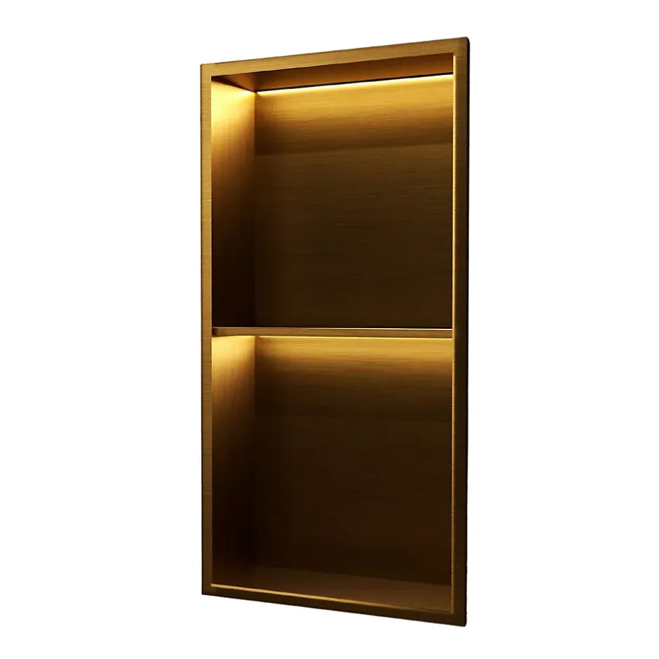 Ledimex Niche de Douche Mural Éclairage Led 33 x 63 cm - Rangement Salle de Bain en finition Or Brossé - MARSHALL