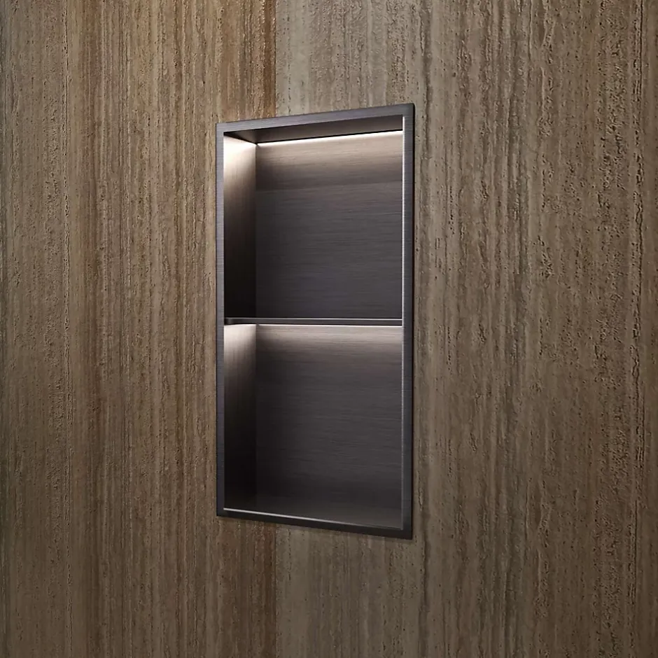 Ledimex Niche de Douche Mural Éclairage Led 33 x 63 cm - Rangement Salle de Bain en finition Noir Métal - MARSHALL