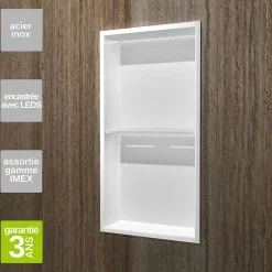 Ledimex Niche de Douche Mural Éclairage Led 33 x 63 cm - Rangement Salle de Bain en finition Blanc Satiné - MARSHALL