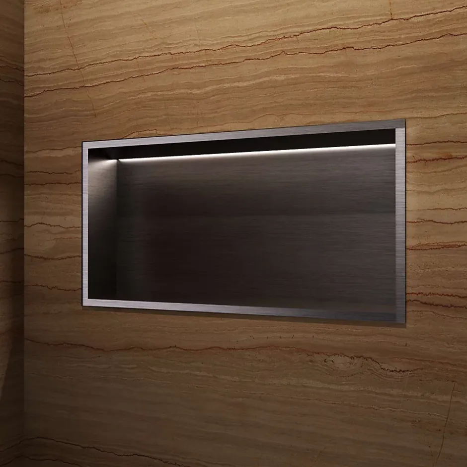 Ledimex Niche de Douche Mural Éclairage Led 63 x 33 cm - Rangement Salle de Bain en finition Noir Métal - OCEANIC* Niche De Salle De Bains