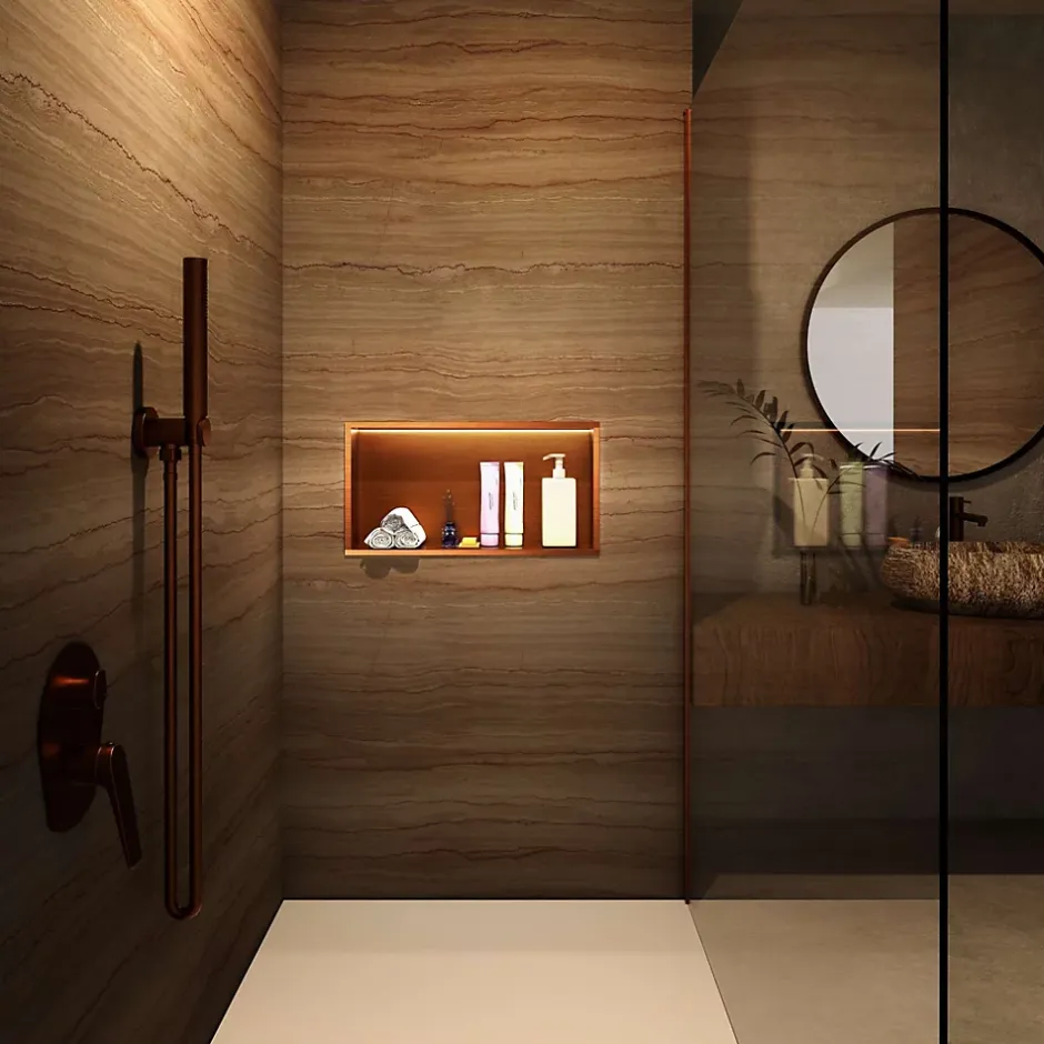Ledimex Niche de Douche Mural Éclairage Led 63 x 33 cm - Rangement Salle de Bain en finition Noir Métal - OCEANIC* Niche De Salle De Bains
