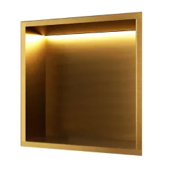 Ledimex Niche de Douche Mural Éclairage Led 33 x 33 cm - Rangement Salle de Bain en finition Or Brossé - INDIC