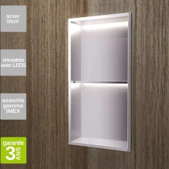 Ledimex Niche de Douche Mural Éclairage Led 33 x 63 cm - Rangement Salle de Bain en finition Niquel Brossé - MARSHALL