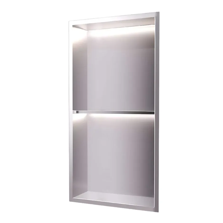 Ledimex Niche de Douche Mural Éclairage Led 33 x 63 cm - Rangement Salle de Bain en finition Niquel Brossé - MARSHALL