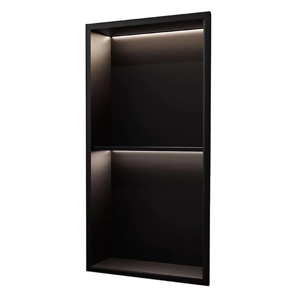 Ledimex Niche de Douche Mural Éclairage Led 33 x 63 cm - Rangement Salle de Bain en finition Noir Mat - MARSHALL