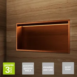 Ledimex Niche de Douche Mural Éclairage Led 63 x 33 cm - Rangement Salle de Bain en finition Cuivré - OCEANIC* Niche De Salle De Bains