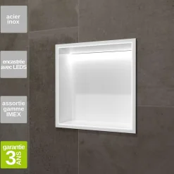 Ledimex Niche de Douche Mural Éclairage Led 33 x 33 cm - Rangement Salle de Bain en finition Blanc Satiné - INDIC* Niche De Salle De Bains