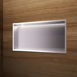 Ledimex Niche de Douche Mural Éclairage Led 63 x 33 cm - Rangement Salle de Bain en finition Niquel Brossé - OCEANIC
