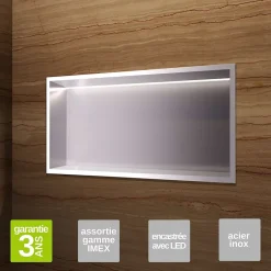 Ledimex Niche de Douche Mural Éclairage Led 63 x 33 cm - Rangement Salle de Bain en finition Niquel Brossé - OCEANIC
