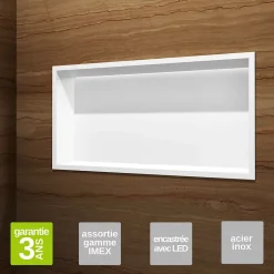 Ledimex Niche de Douche Mural Éclairage Led 63 x 33 cm - Rangement Salle de Bain en finition Blanc Satiné - OCEANIC